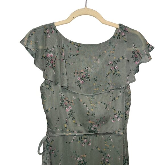 Lauren Conrad Green Floral Ruffle Wrap Maxi Dress Size M - Picture 6 of 6